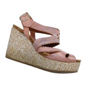 Pedro Garcia Pink Blush Leather Peep Toe Ankle Buckle Platform Wedge Size 36.5